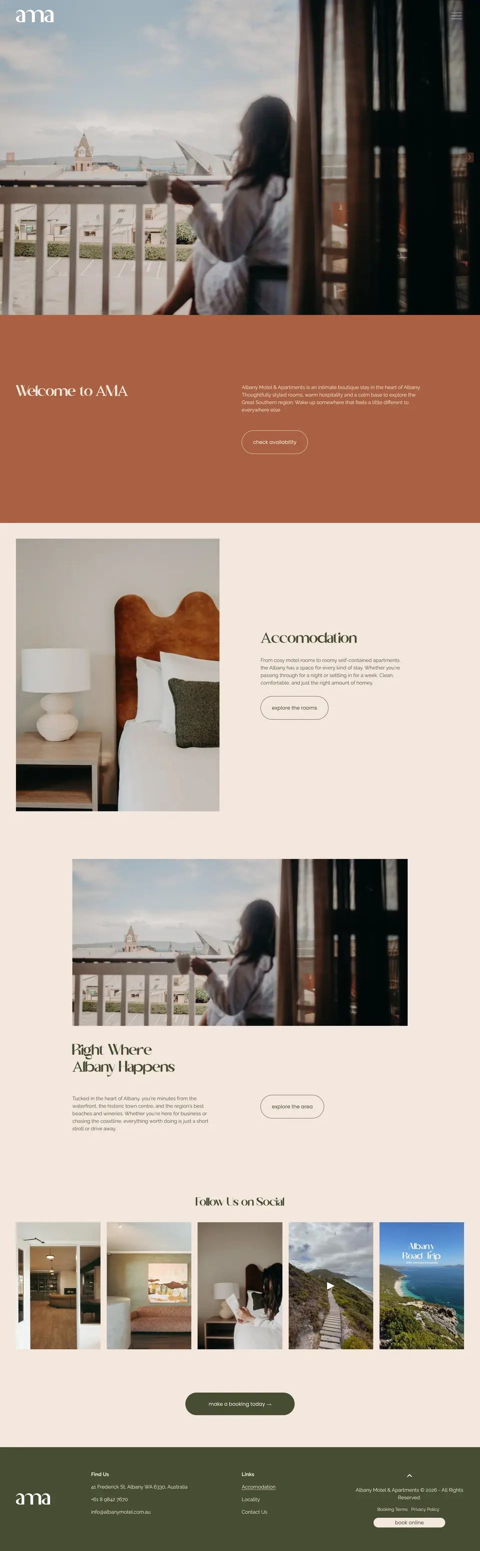 Albany Motel & Apartments website homepage, designed by Indi