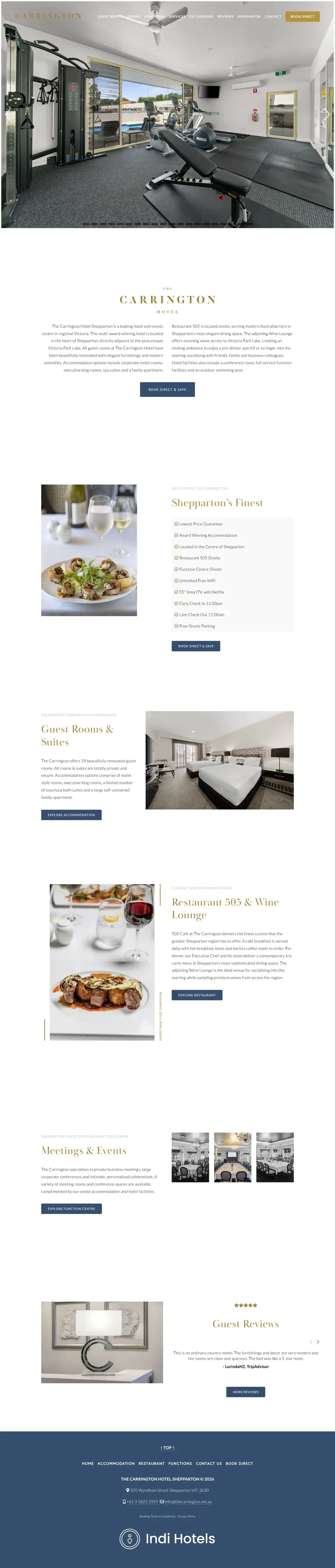 The Carrington Hotel website homepage, designed by Indi