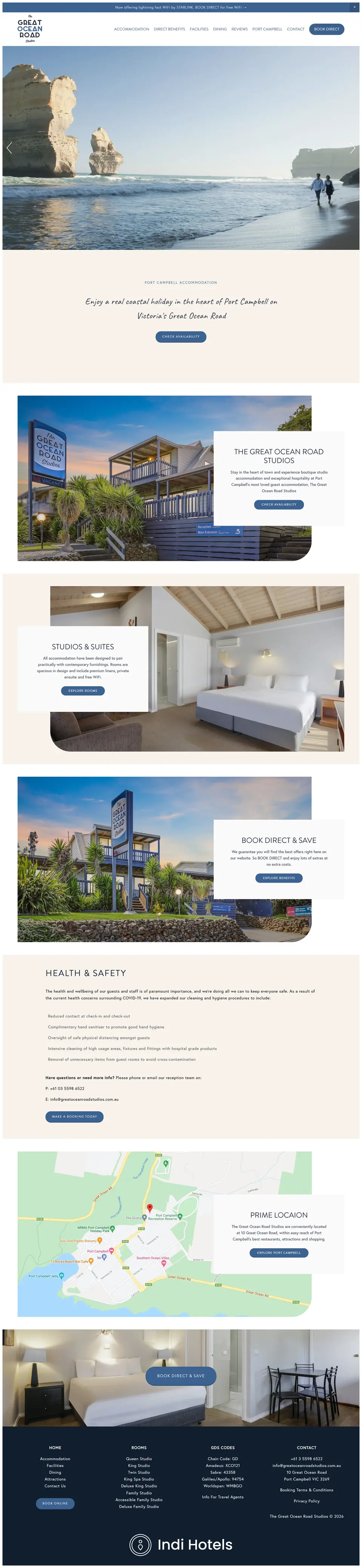 Great Ocean Road Studios website homepage, designed by Indi